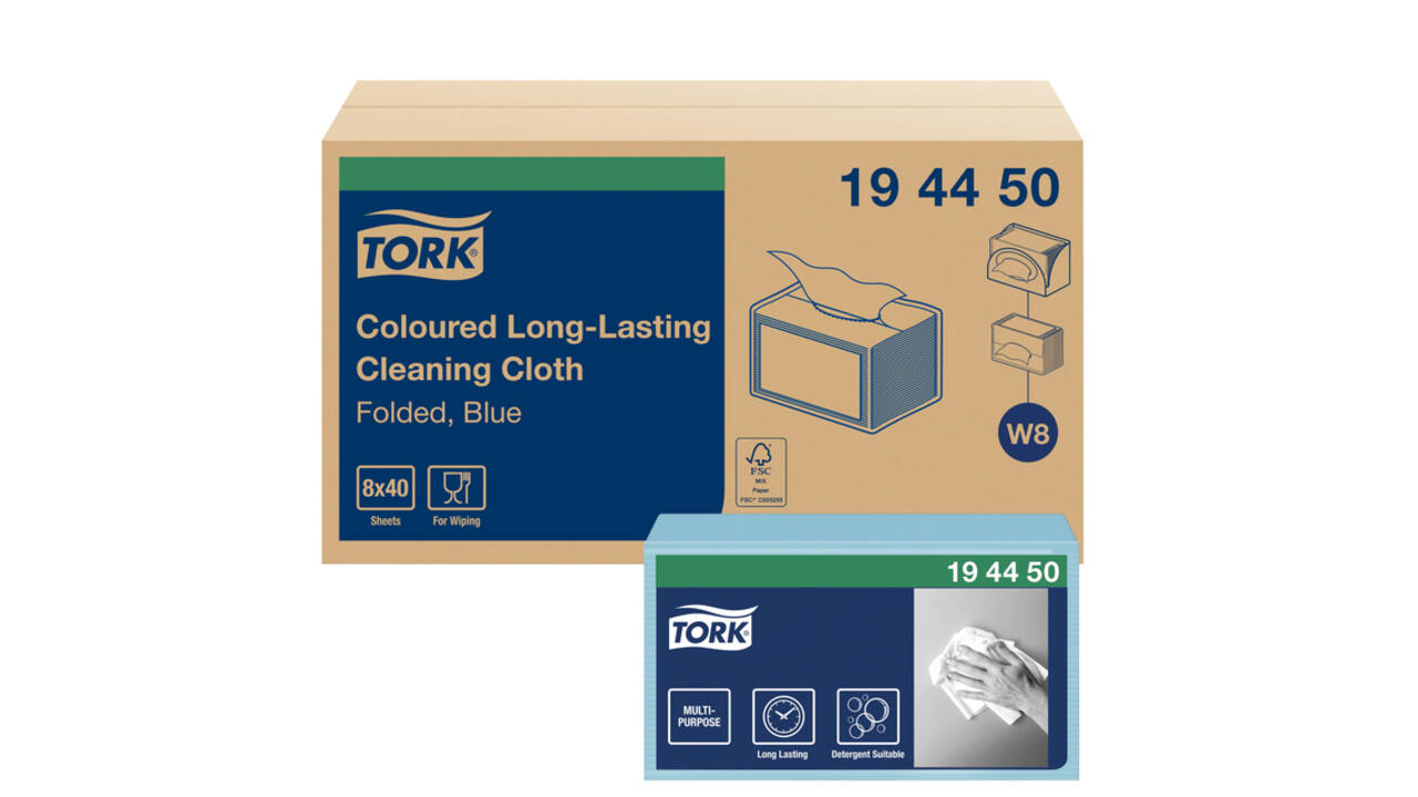 Reinigingsdoek Tork W8 Premium 1-laags 40 vel blauw 194450