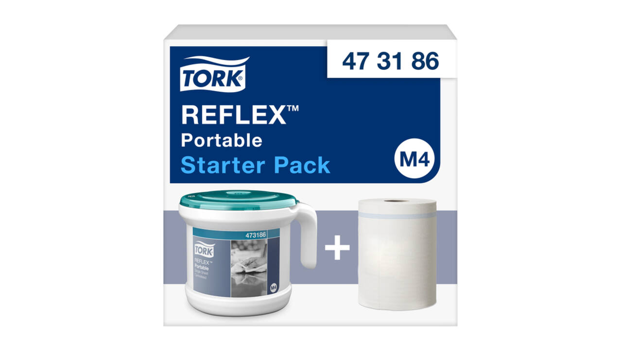 Reinigingsdoekdispenser Tork M4 Reflex Performance dispenserdoos startpakket wit 473186