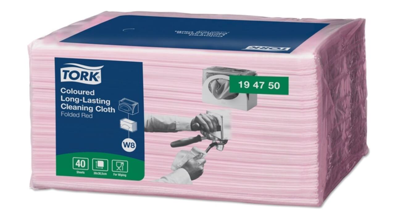 Reinigingsdoek Tork W8 Premium 1-laags 40 vel rood 194750
