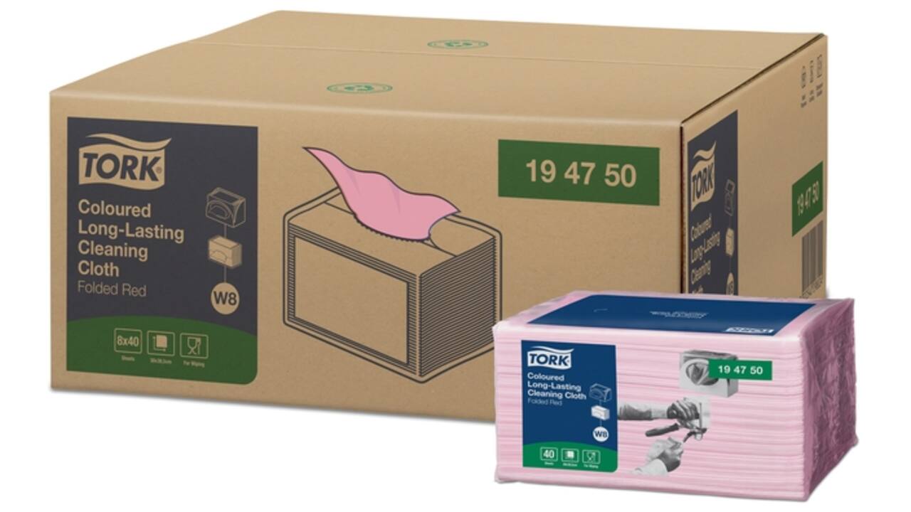 Reinigingsdoek Tork W8 Premium 1-laags 40 vel rood 194750