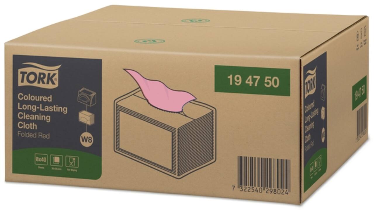Reinigingsdoek Tork W8 Premium 1-laags 40 vel rood 194750