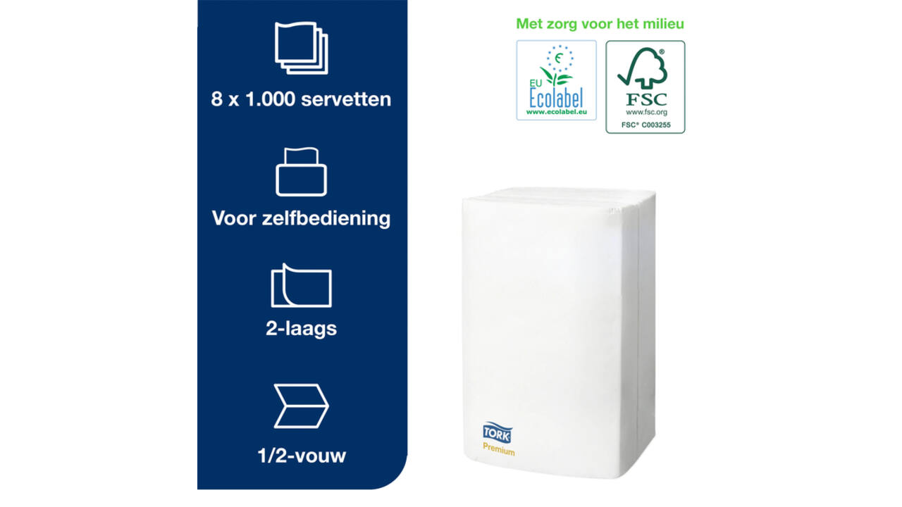Servet Tork N4 Xpressnap Premium 1/2 vouw 2-laags 213x165mm 1000 vel wit 15850