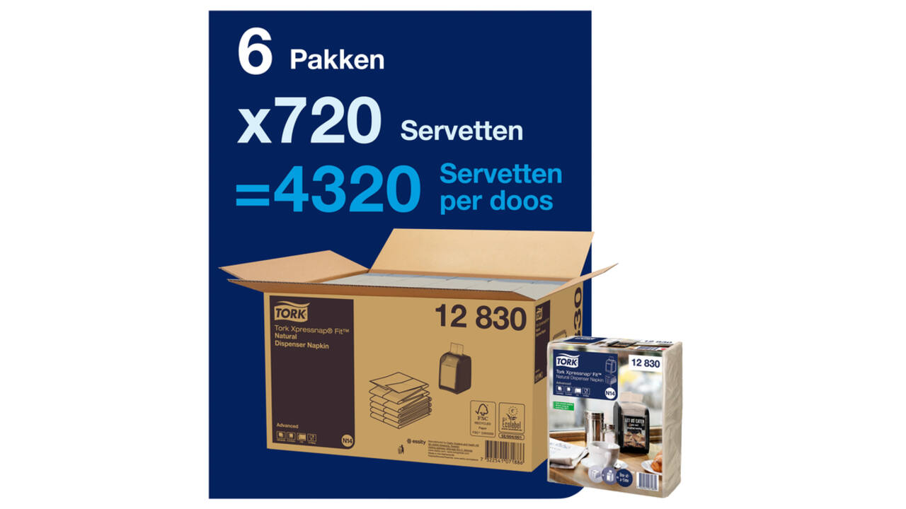 Servet Tork N14 Xpressnap Fit Advanced multifold 2-laags 213x165mm 720 vel naturel 12830