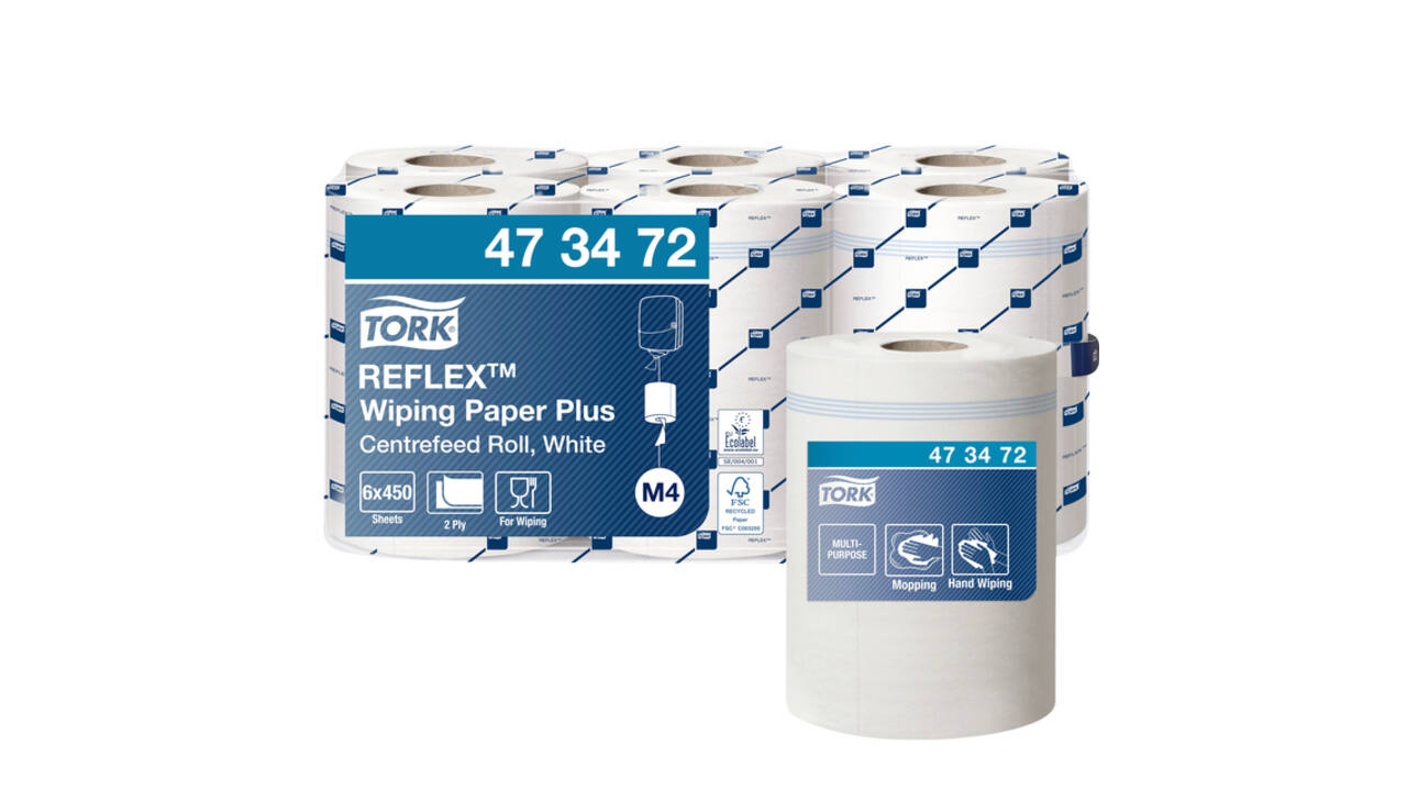 Poetspapier Tork M4 Reflex Plus Advanced 2-laags 450 vel wit 473472