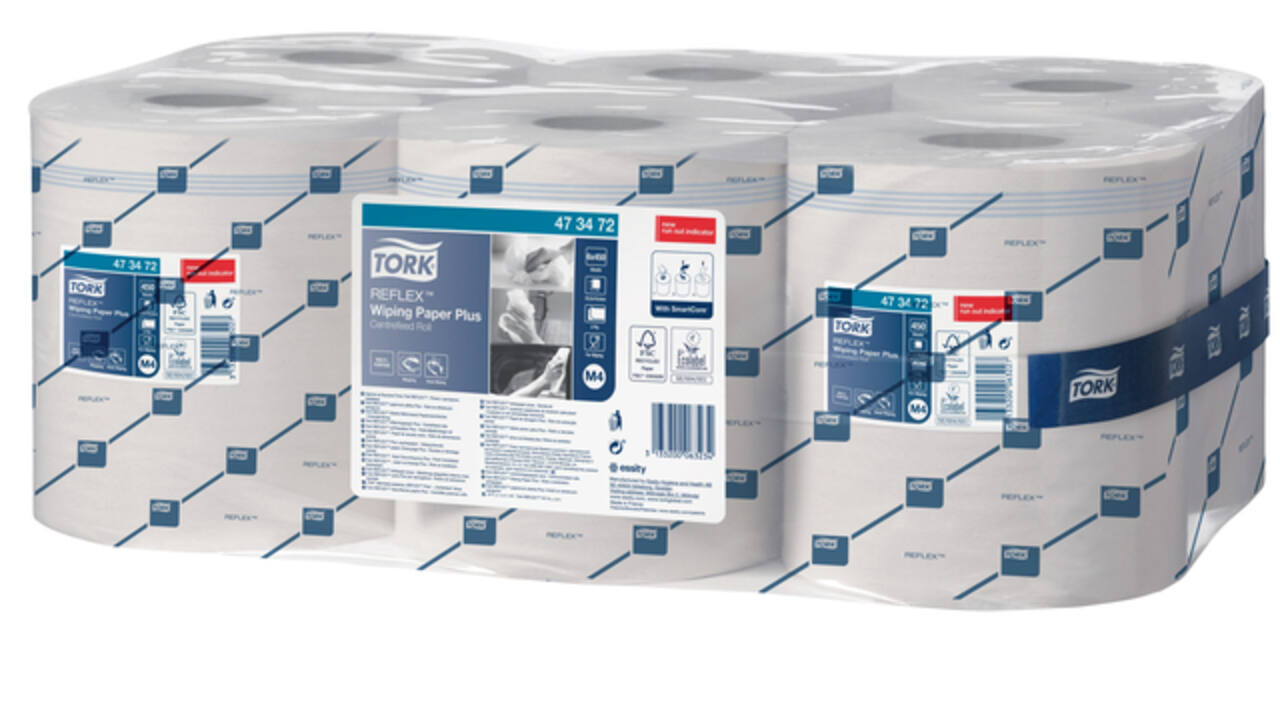 Poetspapier Tork M4 Reflex Plus Advanced 2-laags 450 vel wit 473472