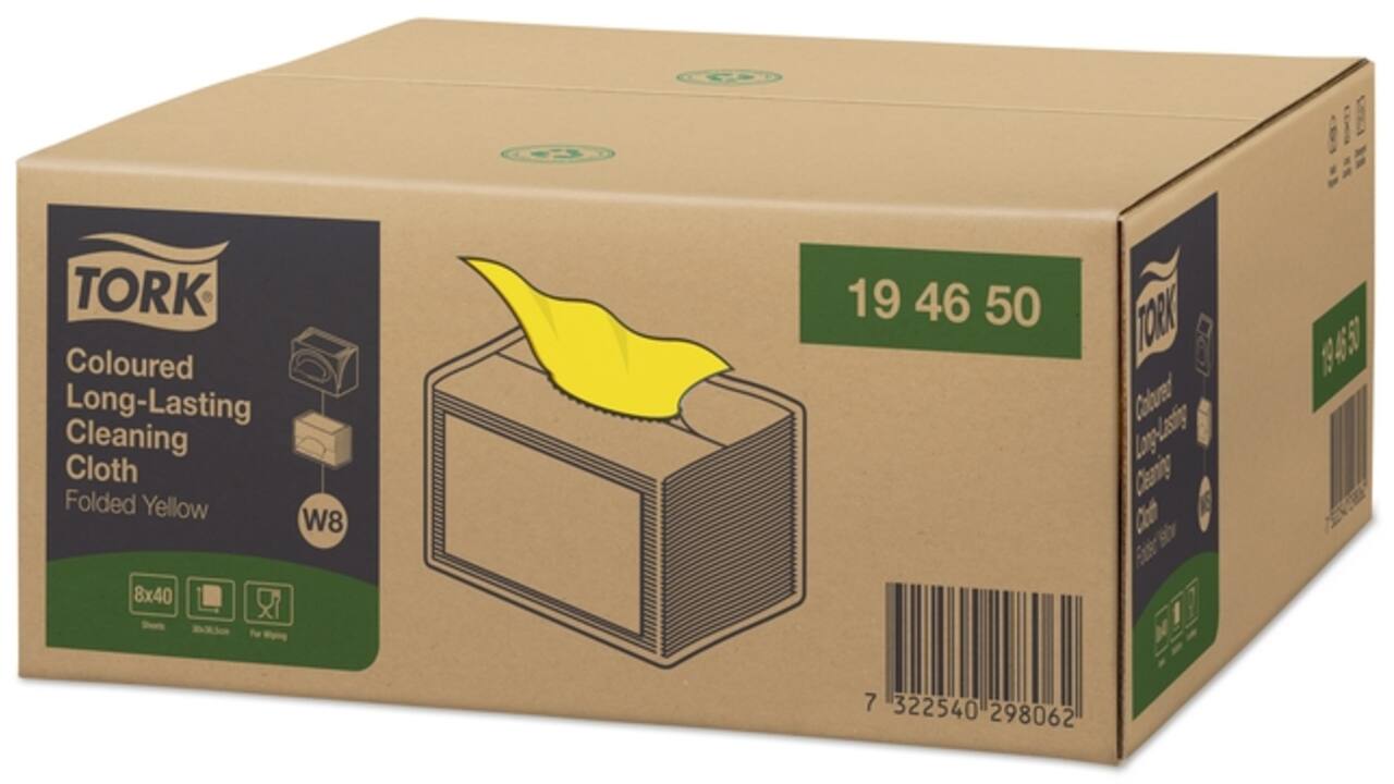 Reinigingsdoek Tork W8 Premium 1-laags 40 vel geel 194650