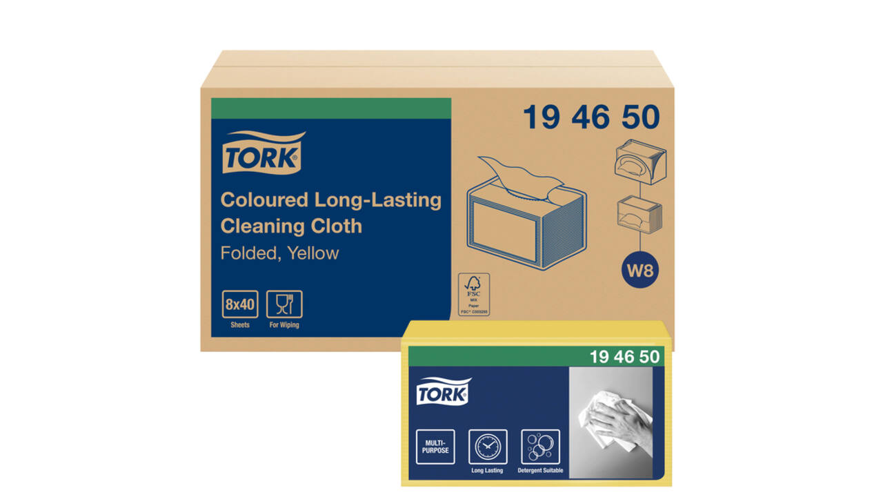 Reinigingsdoek Tork W8 Premium 1-laags 40 vel geel 194650