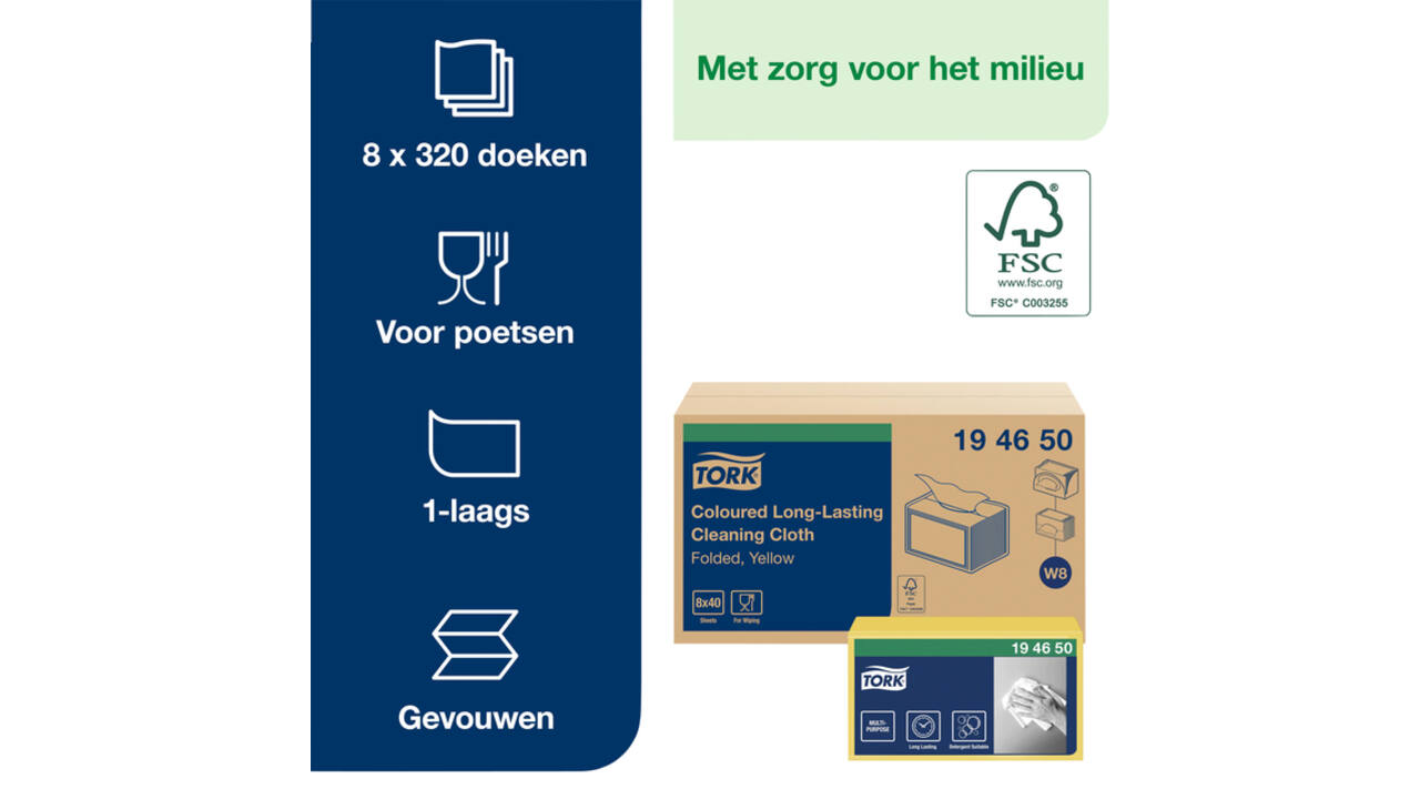 Reinigingsdoek Tork W8 Premium 1-laags 40 vel geel 194650