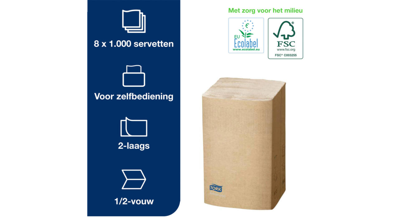 Servet Tork N4 Xpressnap Premium 1/2 vouw 2-laags 213x165mm 1000 vel naturel 12880