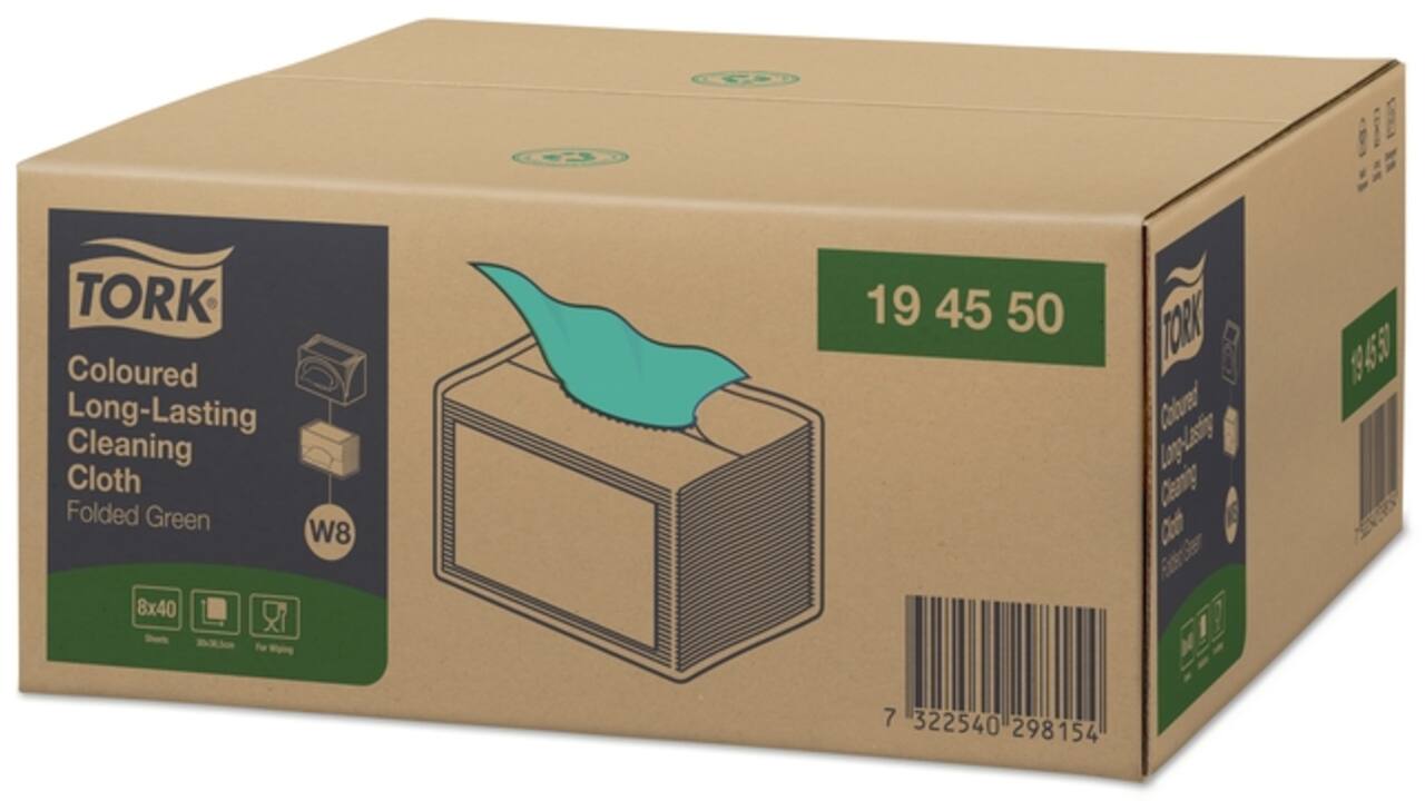Reinigingsdoek Tork W8 Premium 1-laags 40 vel groen 194550