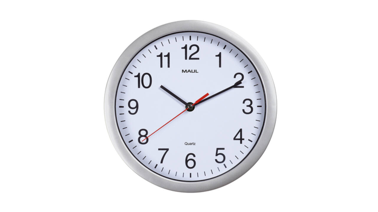 Wandklok MAULrun quartz Ø25x5cm kunststof zilver/wit incl.batterij