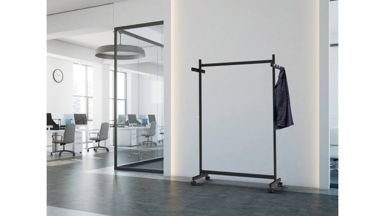 Garderoberek MAUL Samba mobiel 115X172X51cm 40kg, 10 haken zwart RAL9004