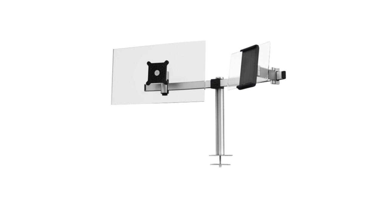 Monitorarm Durable met bladdoorvoer voor 1 scherm en 1 tablet