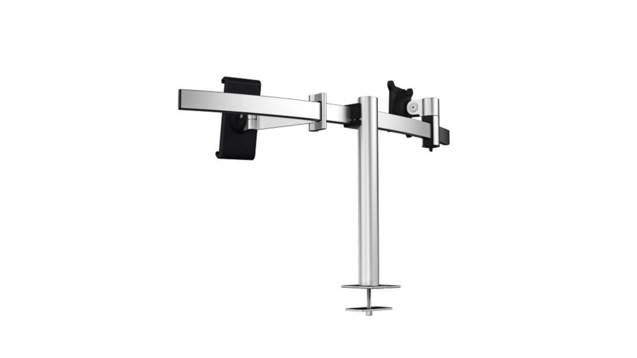 Monitorarm Durable met bladdoorvoer voor 1 scherm en 1 tablet