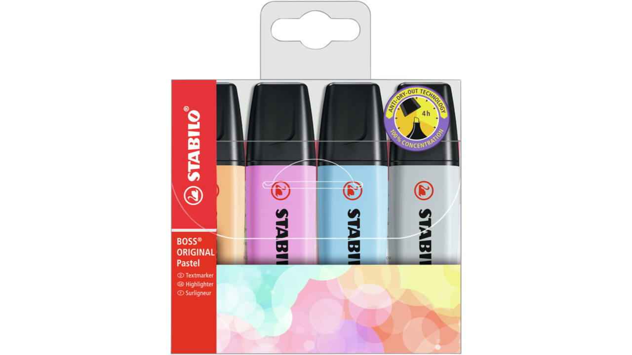 Markeerstift STABILO BOSS Original 70/4 pastel incl grijs ass 4st