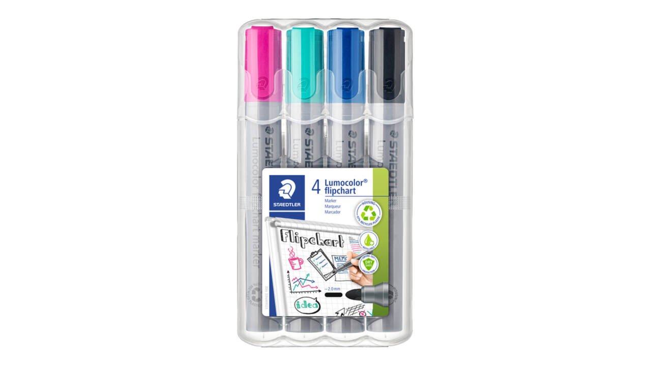 Viltstift Staedtler 356 voor flipover rond 2mm set à 4 stuks assorti