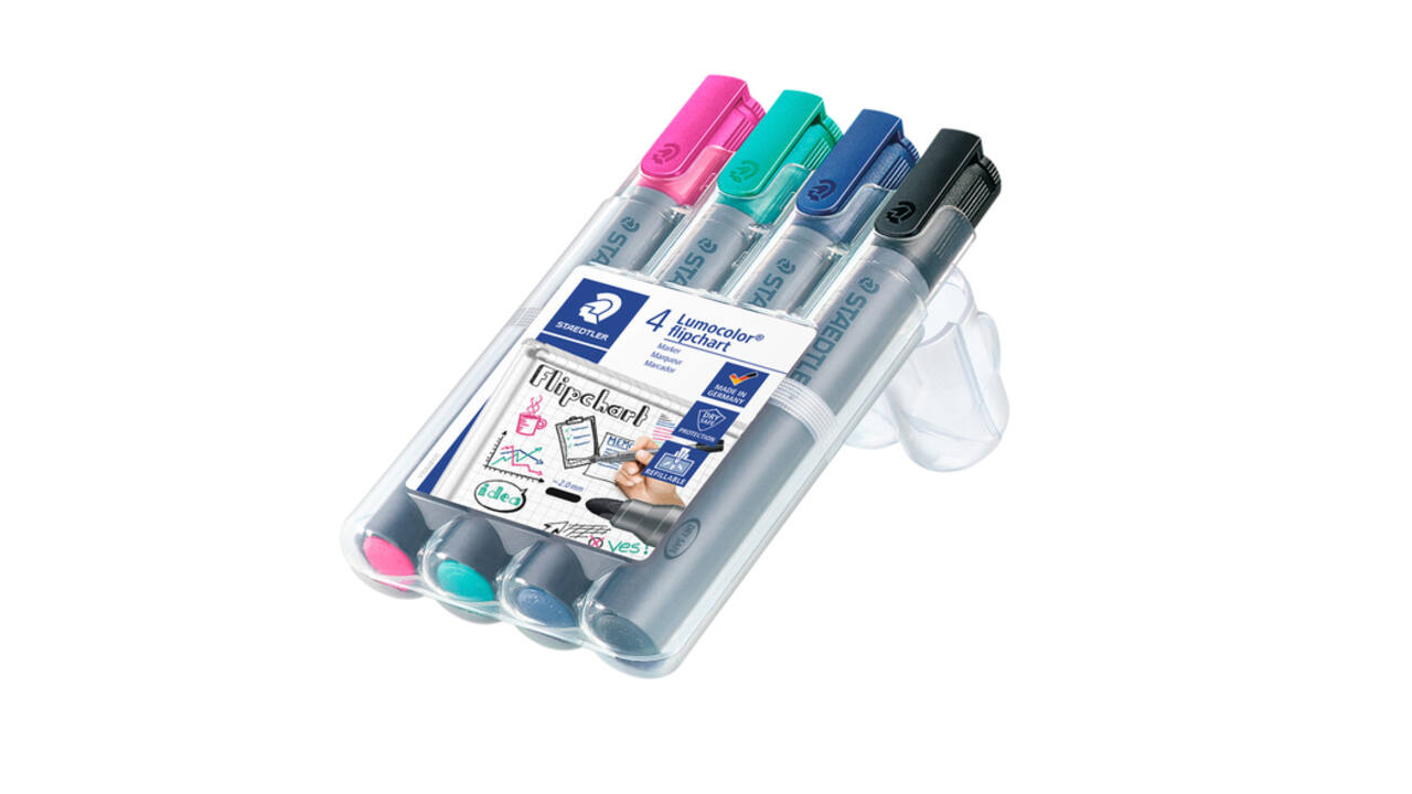 Viltstift Staedtler 356 voor flipover rond 2mm set à 4 stuks assorti