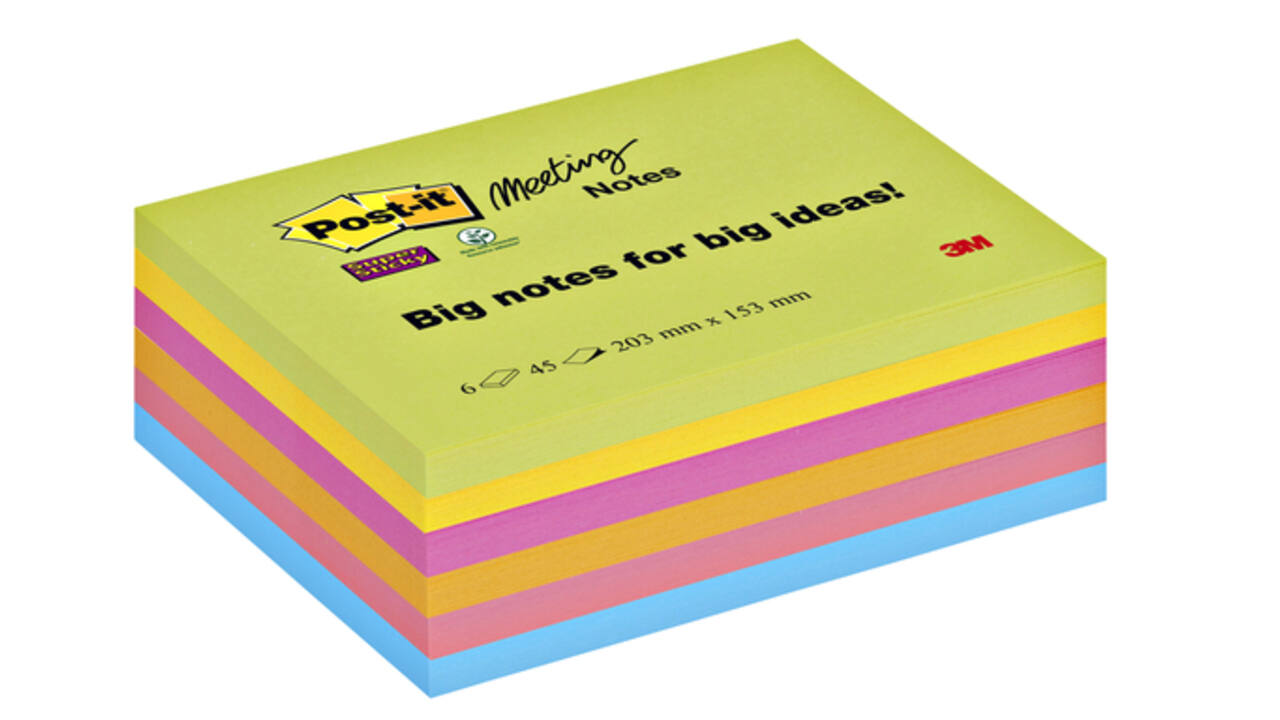 Memoblok Post-it 8645 Super Sticky 203x153mm assorti 6 stuks