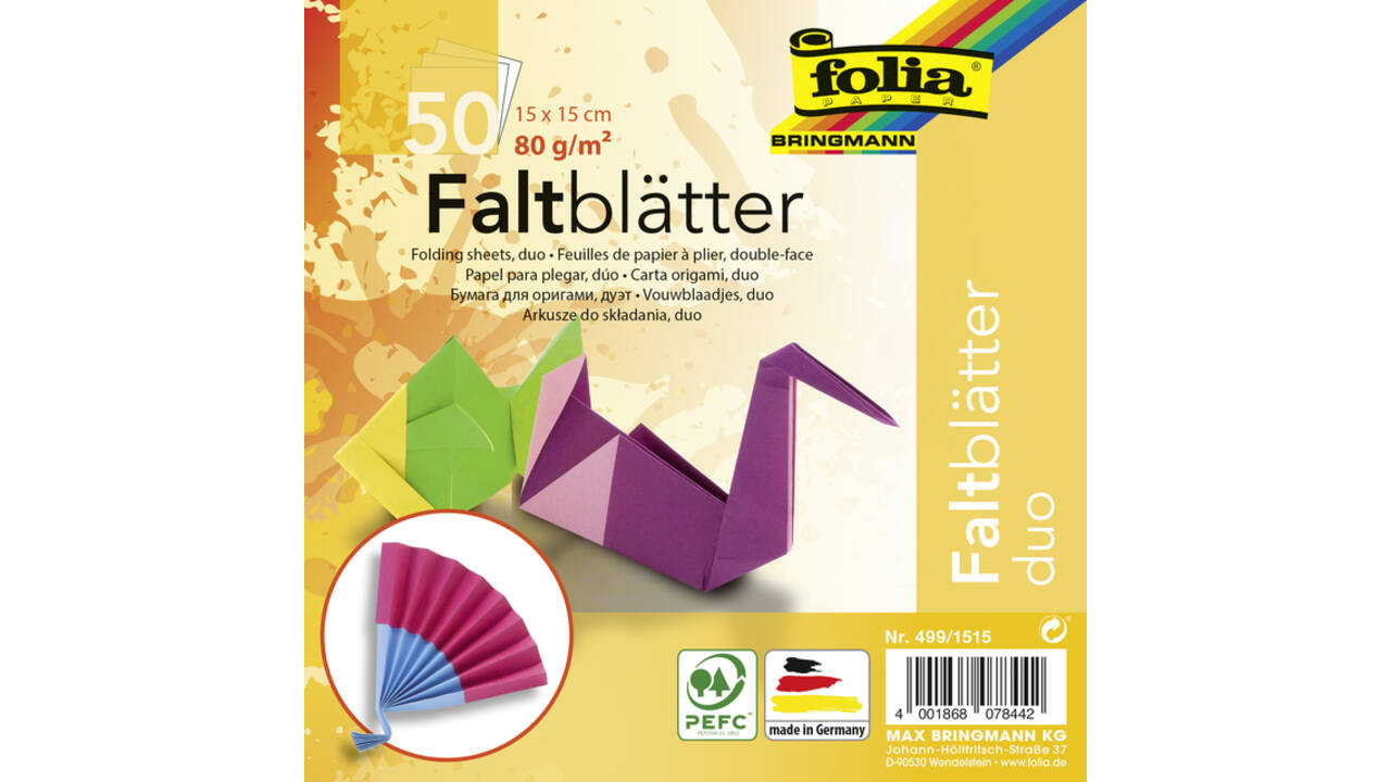 Vouwblaadjes Folia 80gr 15x15cm 50 vel 2-zijdig 10 duo kleuren