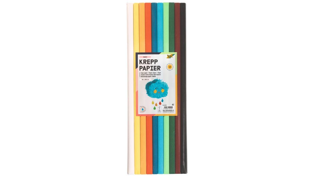 Crêpepapier Folia 50x200cm 10 rollen basiskleuren