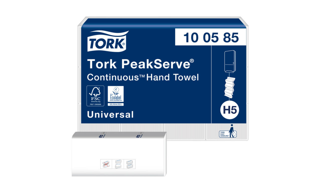 Handdoek Tork H5 PeakServe Universal 1-laags 201x225mm 12x410 vel wit 100585