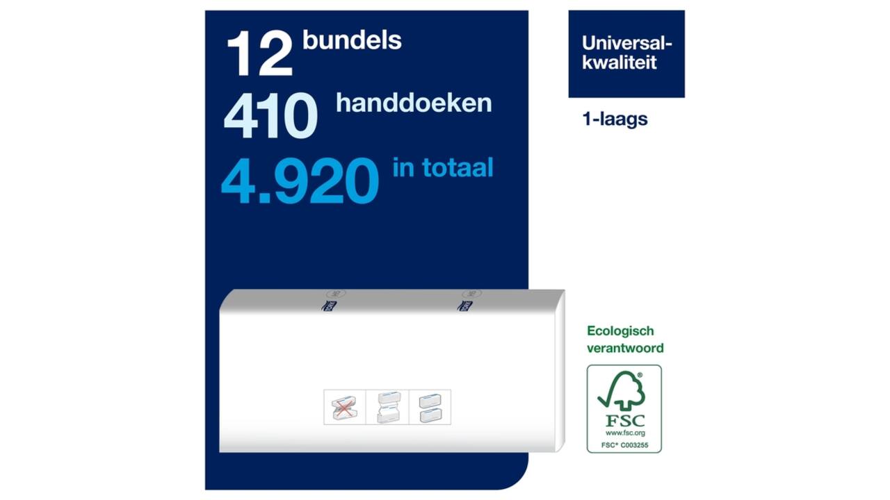 Handdoek Tork H5 PeakServe Universal 1-laags 201x225mm 12x410 vel wit 100585
