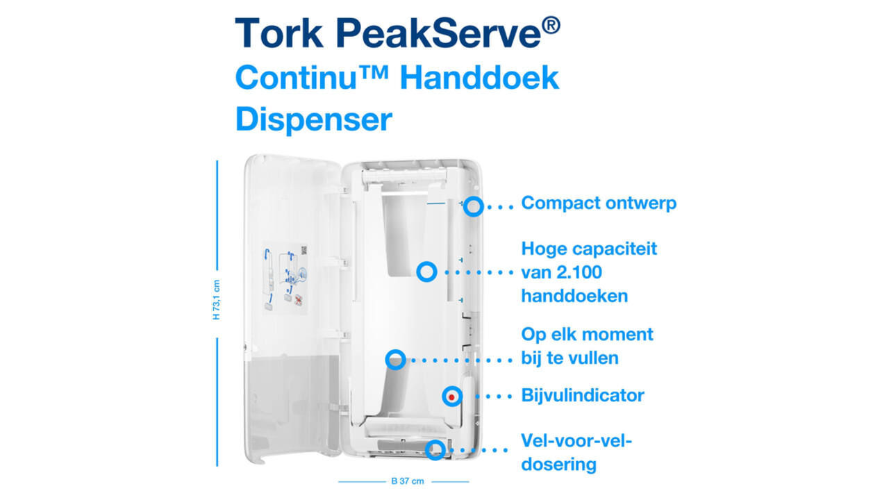 Handdoekdispenser Tork H5 Elevation PeakServe wit 552500