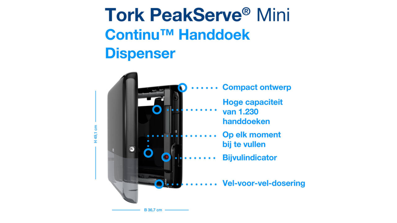 Handdoekdispenser Tork H5 Elevation PeakServe klein zwart 552558
