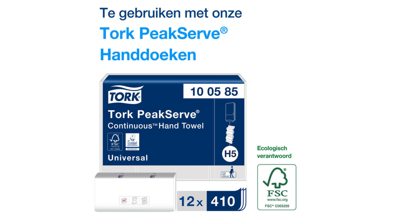 Handdoekdispenser Tork H5 Elevation PeakServe klein wit 552550