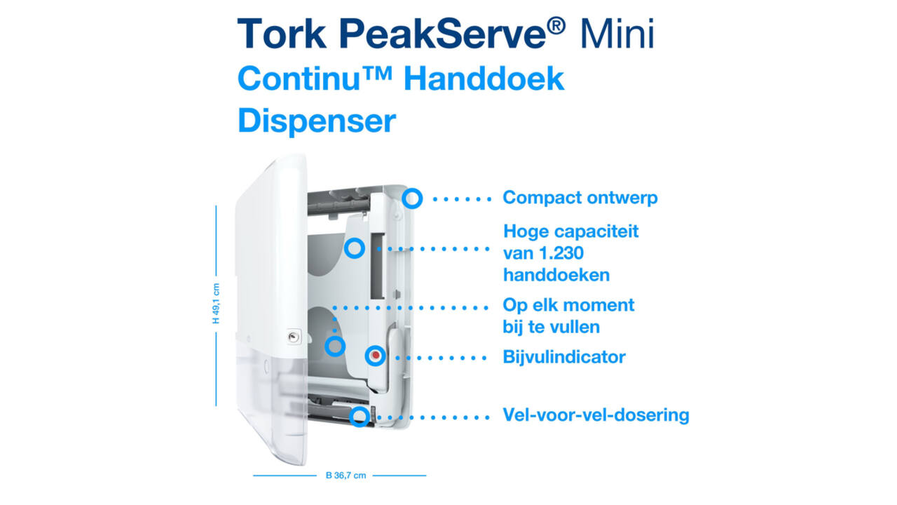 Handdoekdispenser Tork H5 Elevation PeakServe klein wit 552550