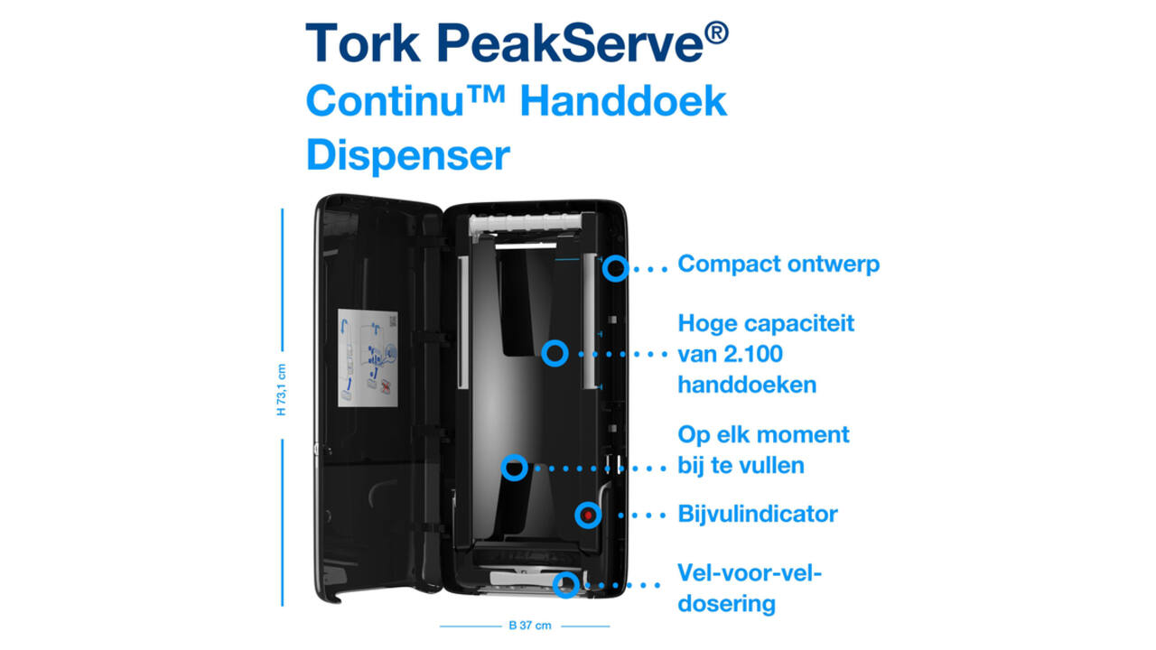 Handdoekdispenser Tork H5 Elevation PeakServe zwart 552508