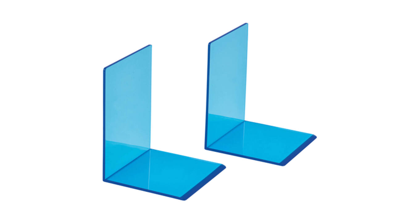 Boekensteun MAUL 10x10x13cm acryl set 2 neon blauw transparant