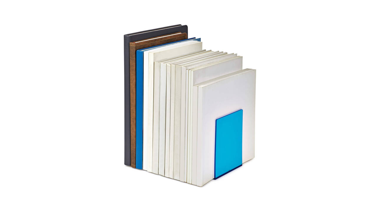 Boekensteun MAUL 10x10x13cm acryl set 2 neon blauw transparant