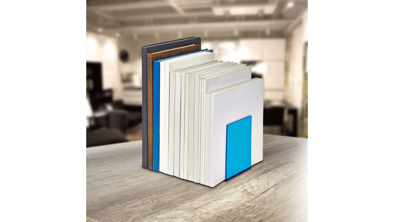 Boekensteun MAUL 10x10x13cm acryl set 2 neon blauw transparant