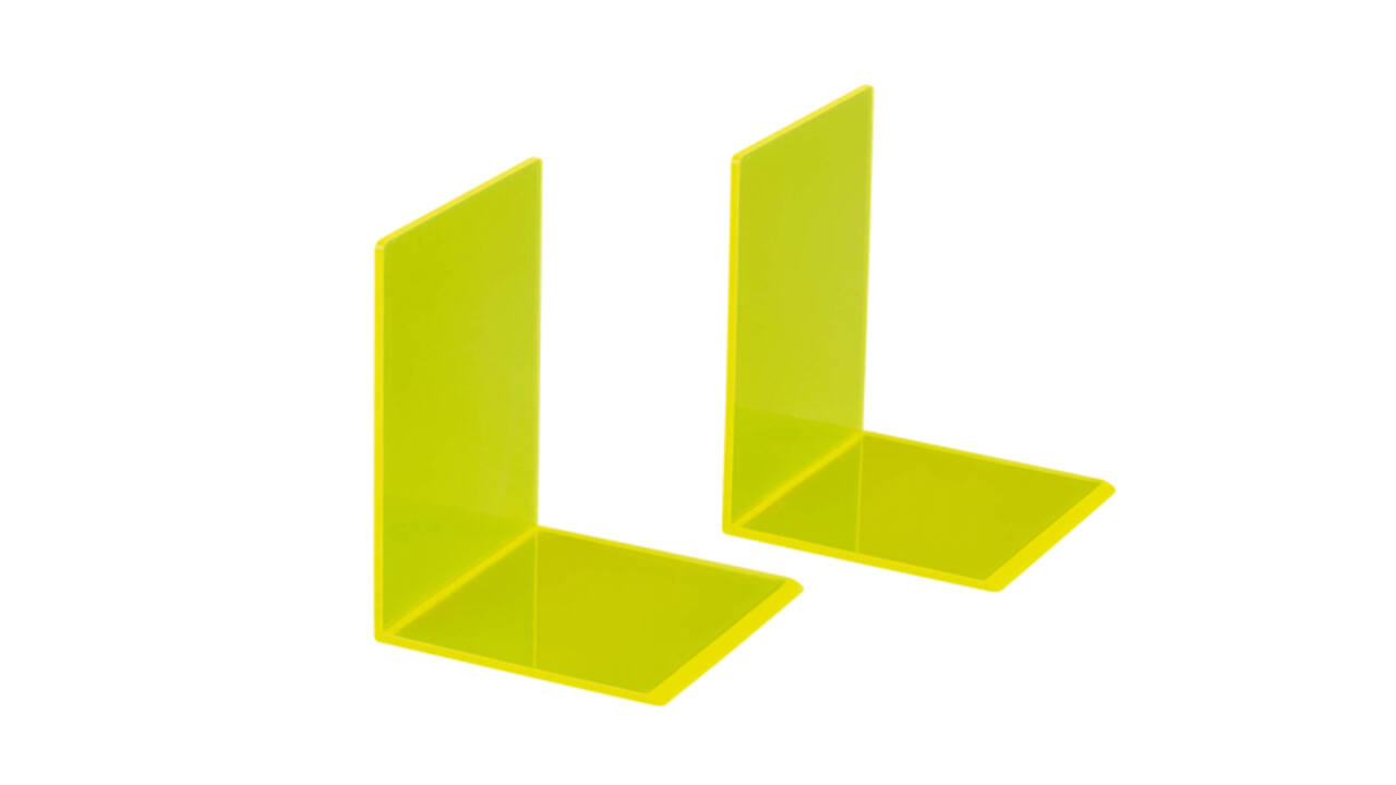 Boekensteun MAUL 10x10x13cm acryl set 2 neon geel transparant