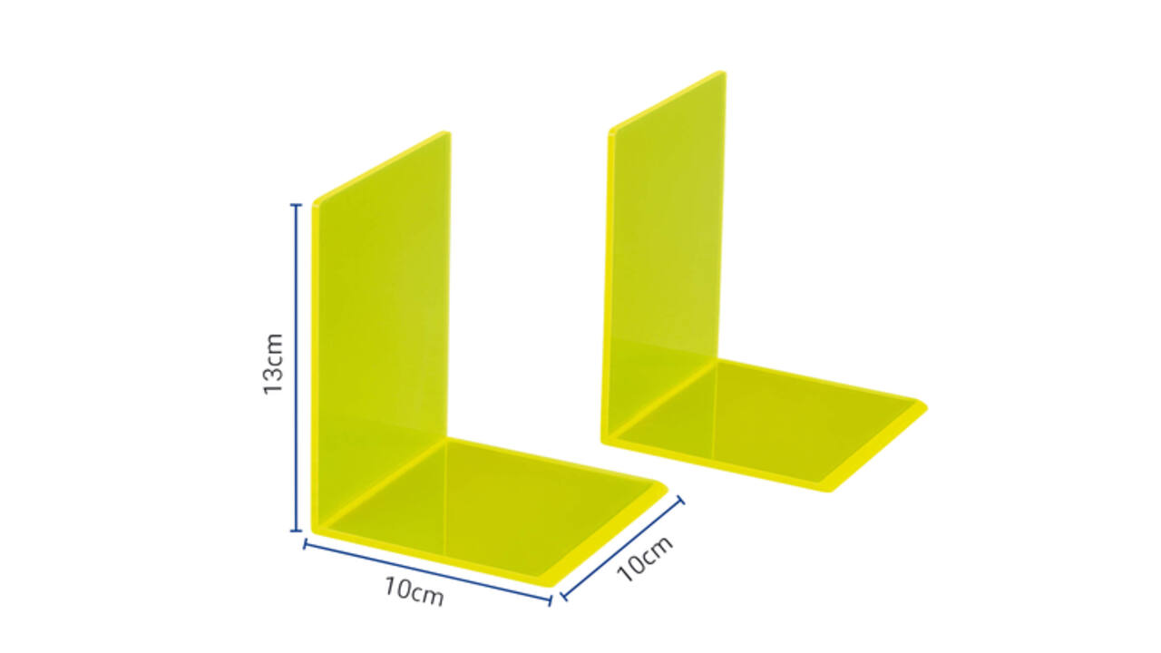 Boekensteun MAUL 10x10x13cm acryl set 2 neon geel transparant