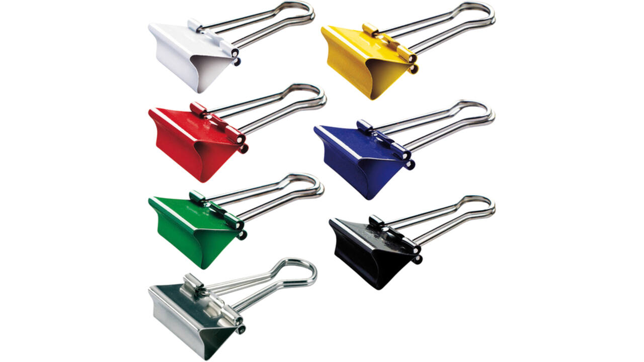 Papierklem MAUL 215 foldback 19mm capaciteit 7mm assorti 12 stuks