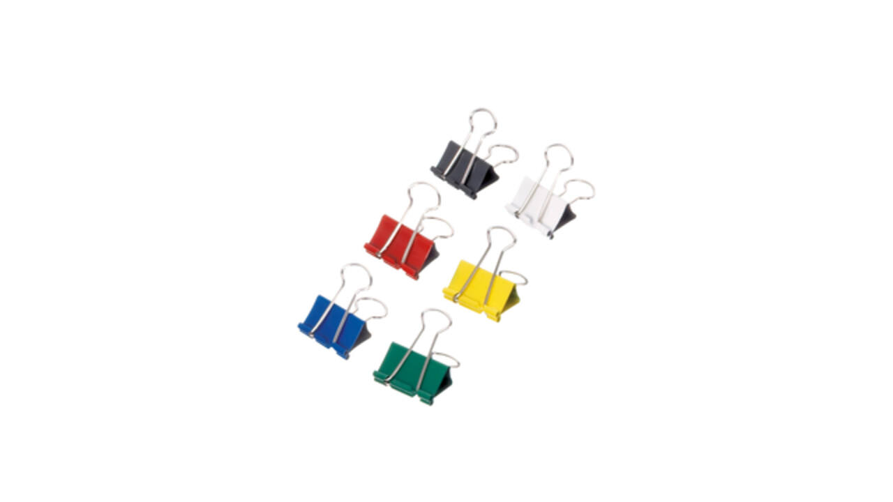 Papierklem MAUL 215 foldback 19mm capaciteit 7mm assorti 12 stuks