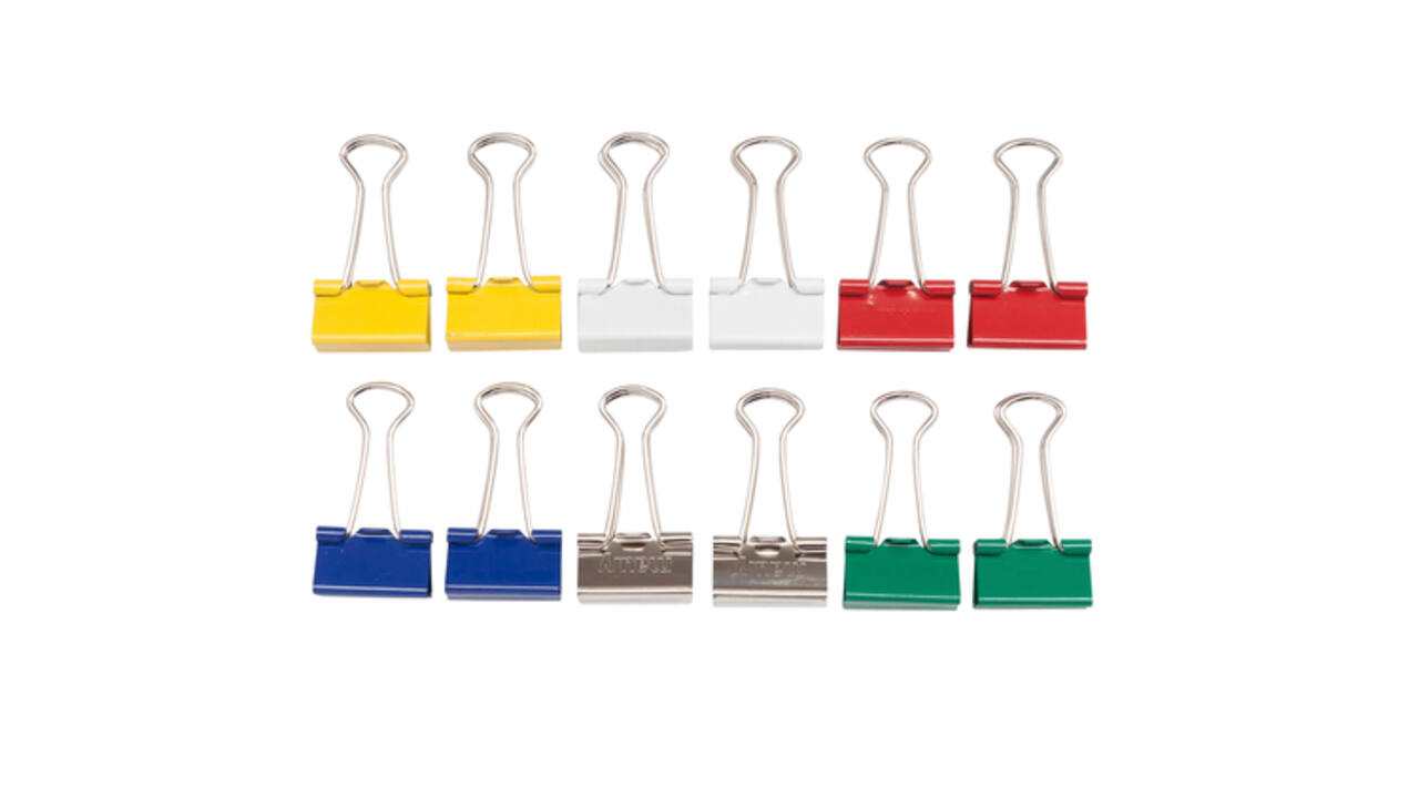 Papierklem MAUL 215 foldback 19mm capaciteit 7mm assorti 12 stuks