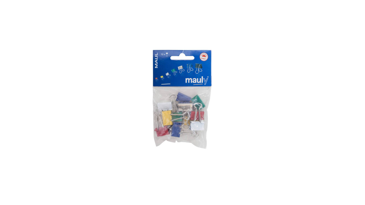 Papierklem MAUL 215 foldback 19mm capaciteit 7mm assorti 12 stuks