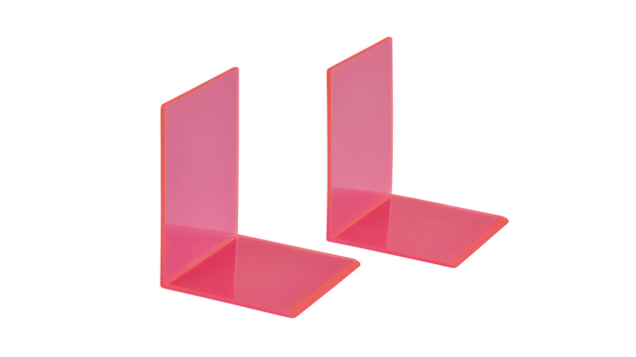 Boekensteun MAUL 10x10x13cm acryl set 2 neon rood transparant