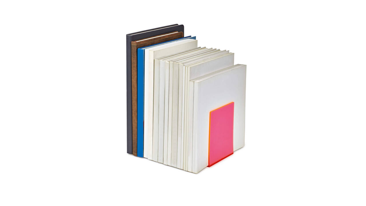 Boekensteun MAUL 10x10x13cm acryl set 2 neon rood transparant
