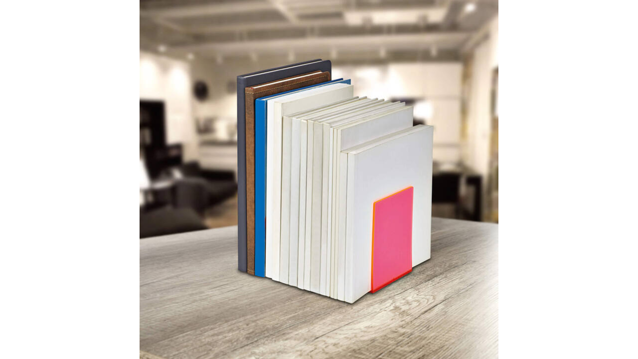 Boekensteun MAUL 10x10x13cm acryl set 2 neon rood transparant