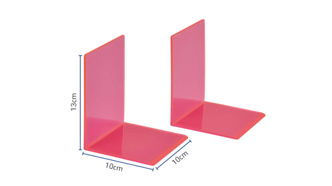 Boekensteun MAUL 10x10x13cm acryl set 2 neon rood transparant