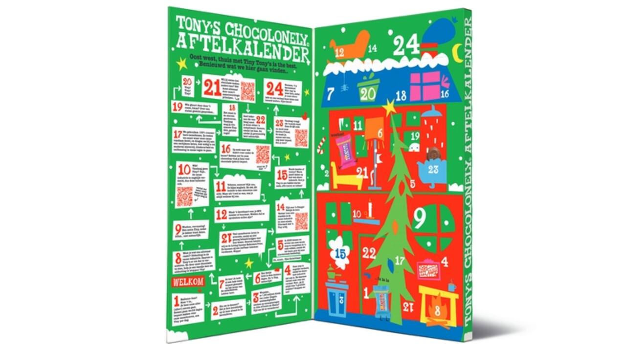 Chocolade Tony's Chocolonely Kerst big Tiny calendar 225gr assorti