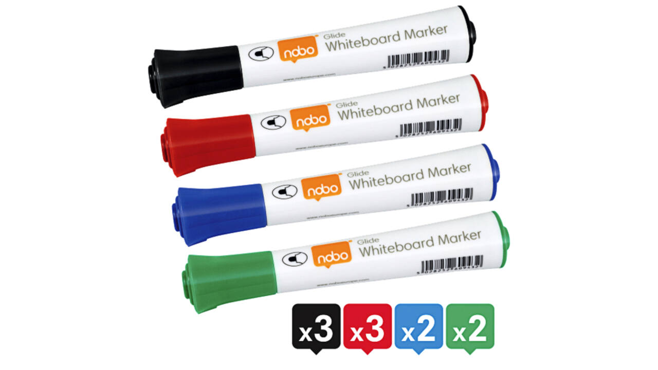 Whiteboardmarker Nobo Glide rond assorti 2mm 10st