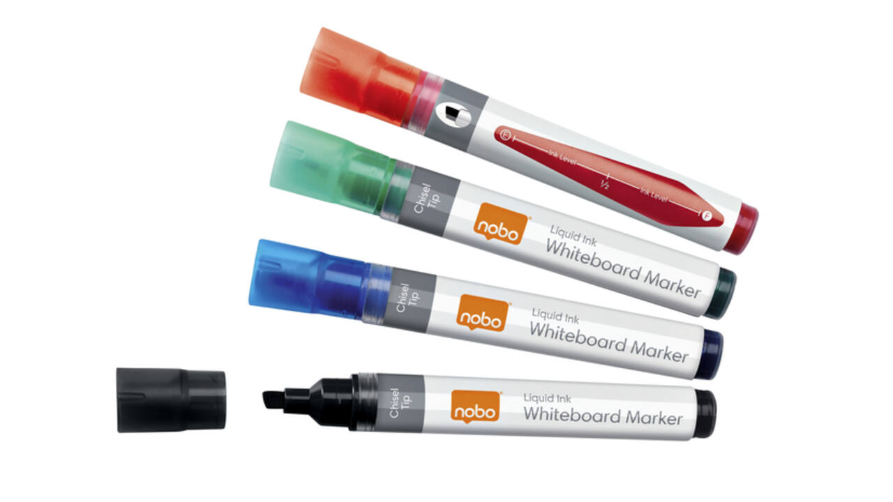 Whiteboardmarker Nobo Liquid ink schuin assorti 4mm 4st