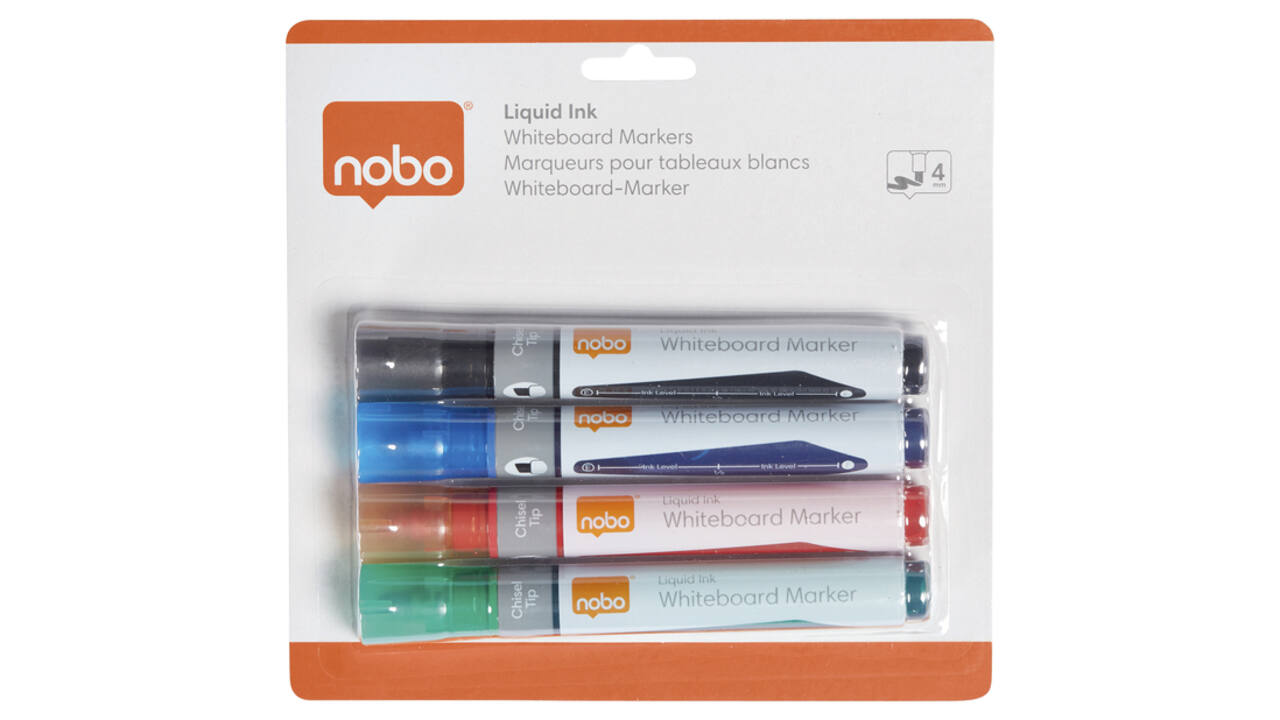 Whiteboardmarker Nobo Liquid ink schuin assorti 4mm 4st