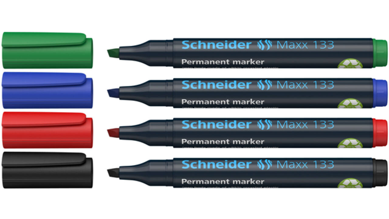Permanent marker Schneider Maxx 133 schuin 1-4mm assorti 4 stuks