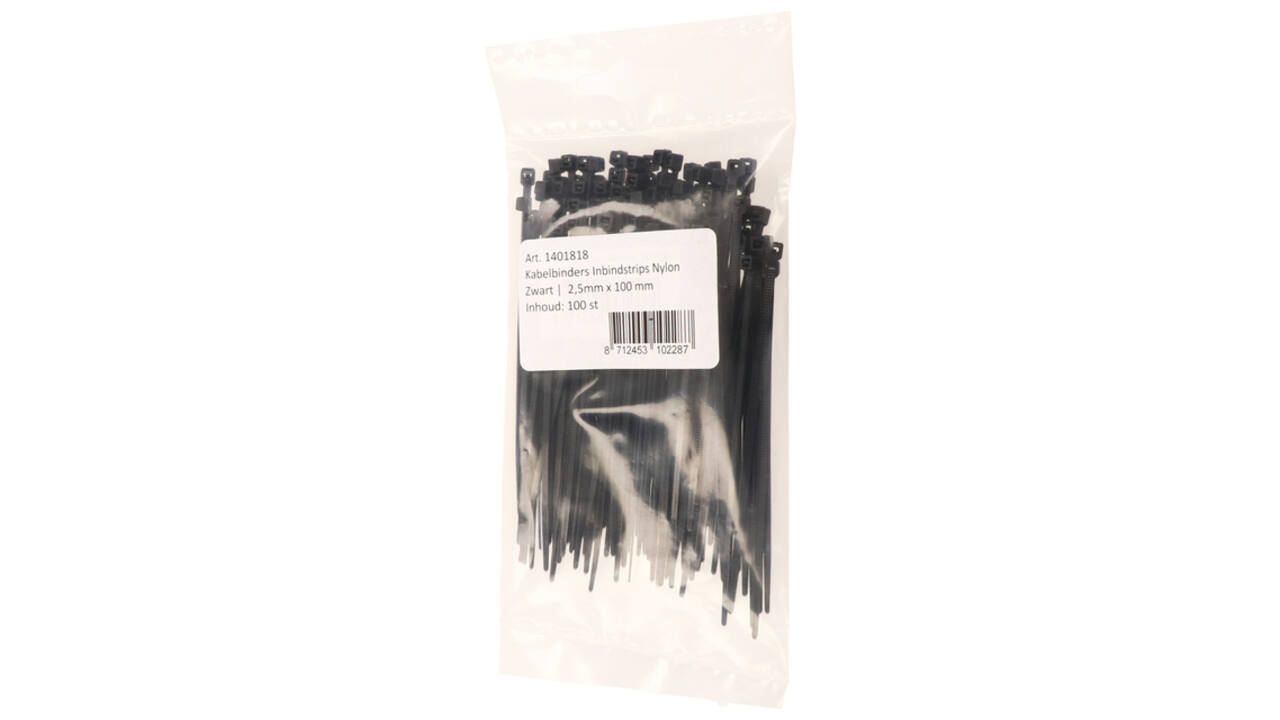 Kabelbinders IEZZY nylon 2.5x100mm D 20.5mm zwart 100 stuks